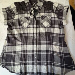 Harley-Davidson Black and White Plaid Shirt